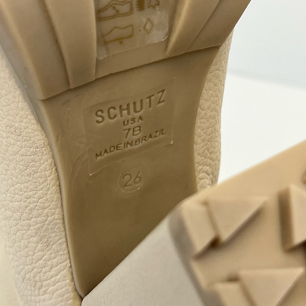 Schutz Zhara Faux Fur Lined Lace-Up Lug Sole Bootie Eggshell Ivory 7 - Picture 11 of 13